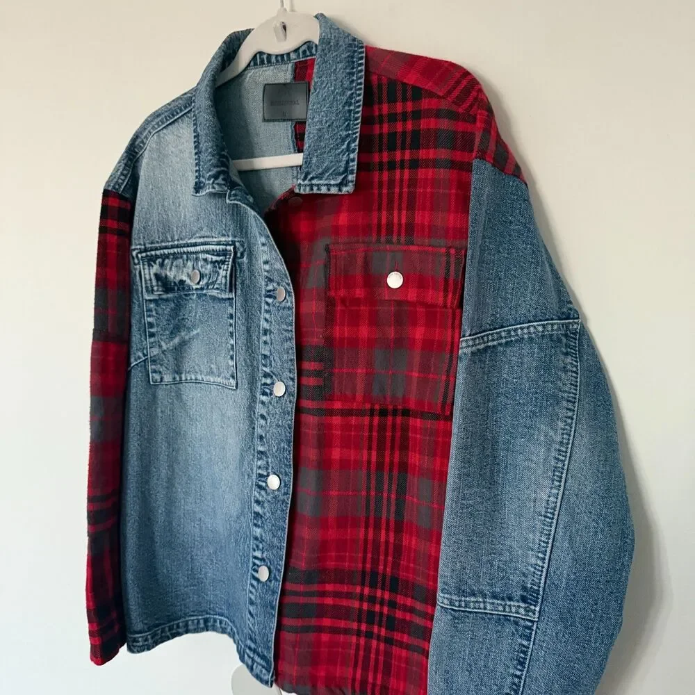 Blue Revival Your Ex-Boyfriends Silver Hardware Plaid Shirt Jacket Sz M